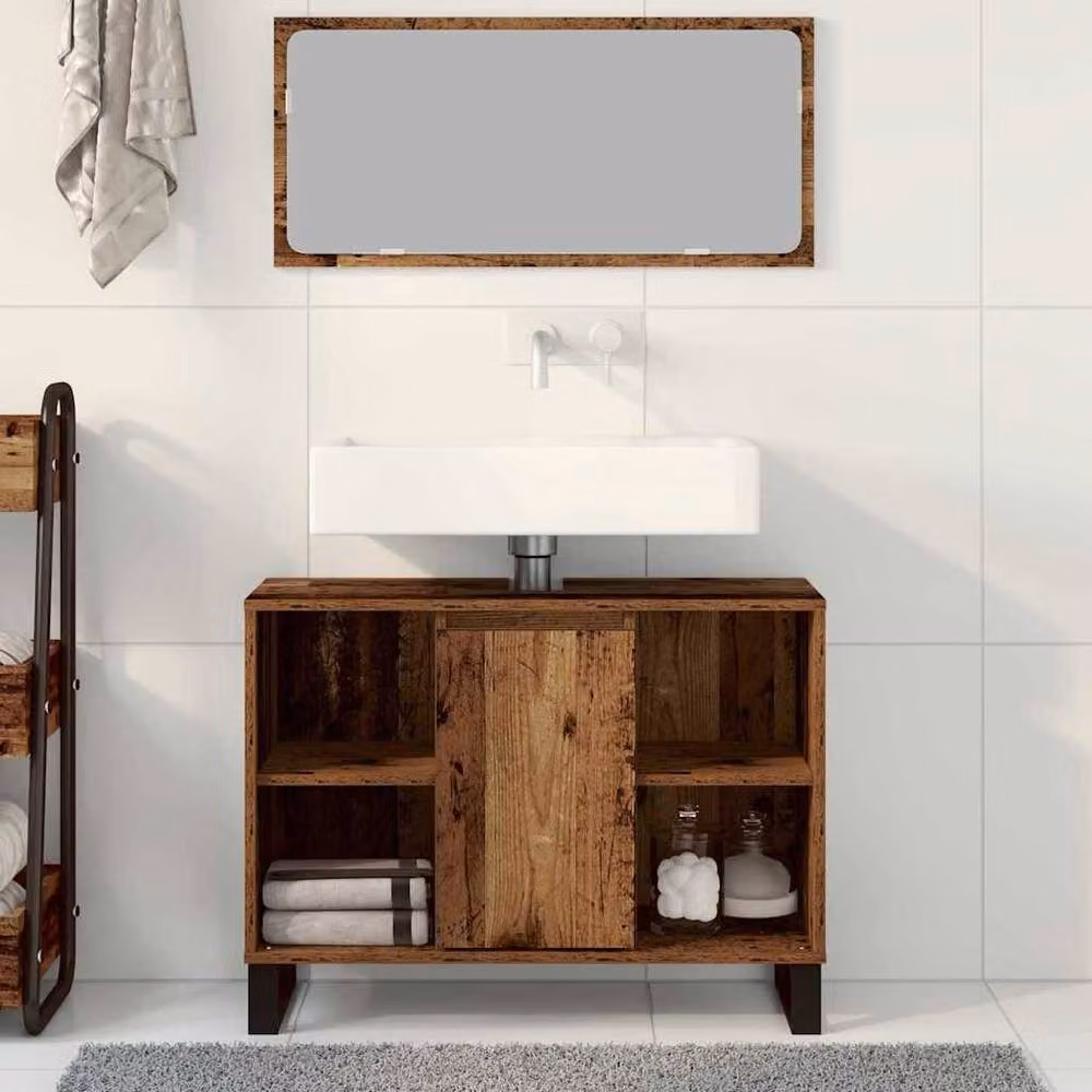 Berkfield Home Rustic Bathroom Vanity Unit in Brown – 3