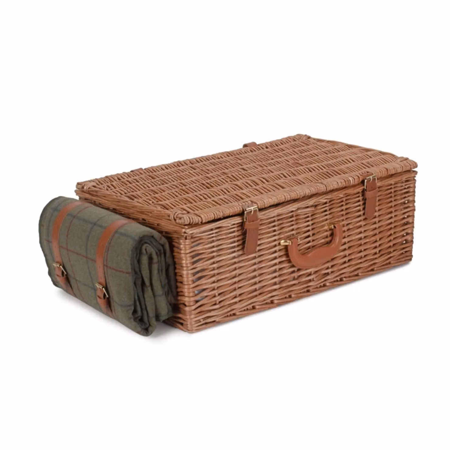 Red Wicker Picnic Basket with Green Tweed Lining for 4 People – 2