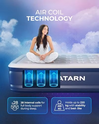 Gatarn Double Inflatable Air Bed with Built-in Electric Pump, Blue, W/D/H: 140 x 200 x 46 cm – 2
