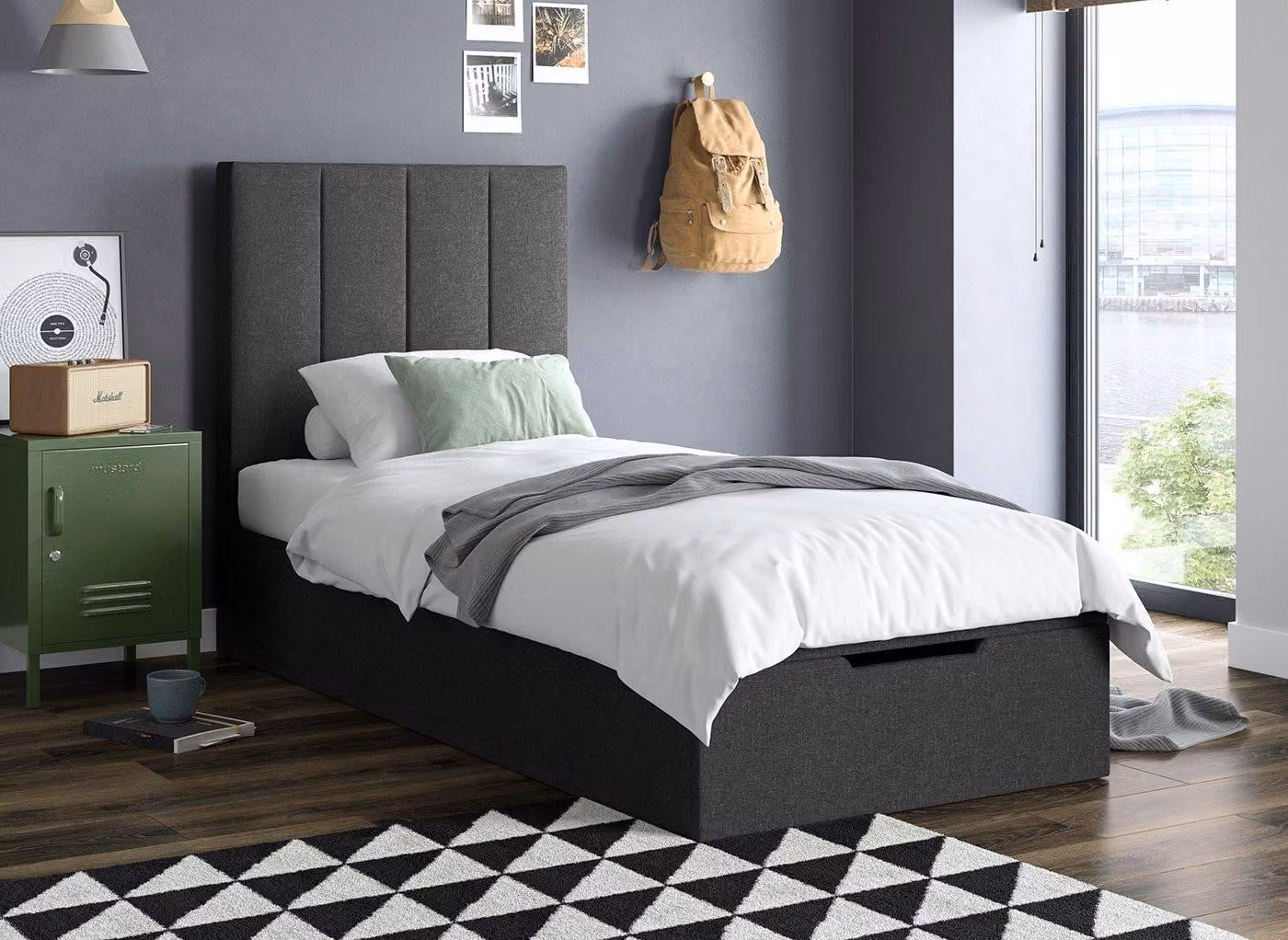 Dreams Ealing Grey Fabric Upholstered Ottoman Bed Frame with Lift Up Base
