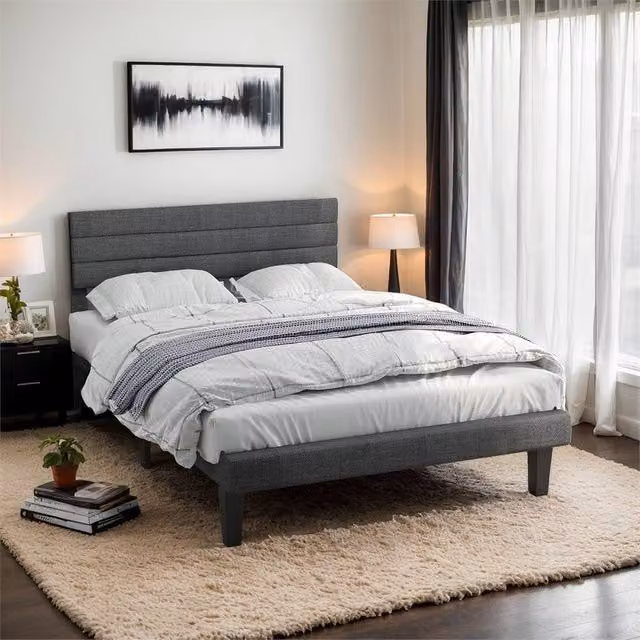 Kelvenix Upholstered Single Bed Frame in Dark Grey