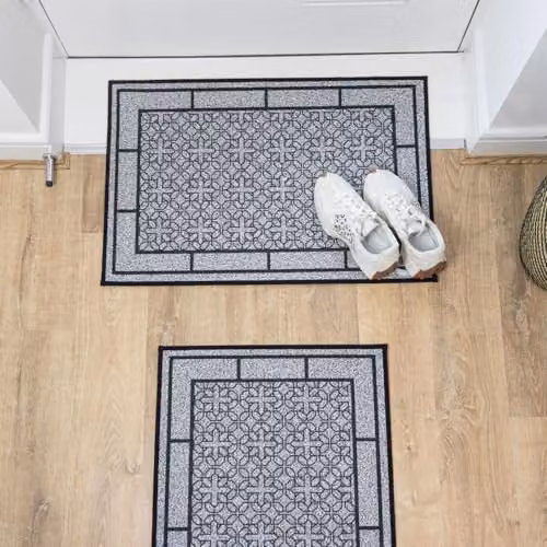 JVL Avanti Machine Washable Non-Slip Entrance Doormat and Runner Set in Grey and Black – 2