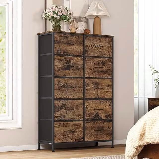 SONGMICS Freestanding Drawer Storage Unit and Chest of Drawers for Bedroom in Black and Brown