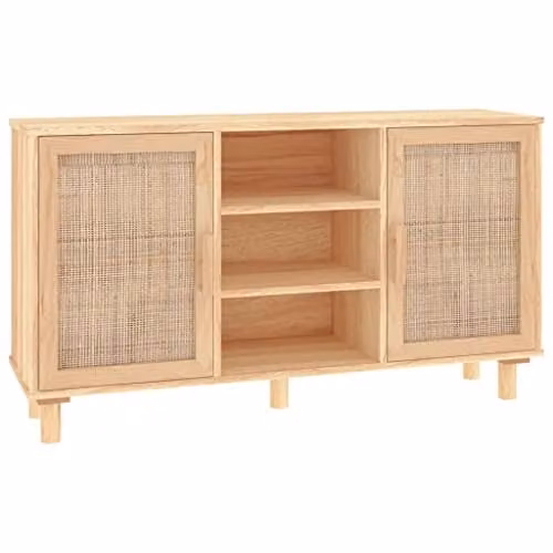 vidaXL Brown Sideboard in Solid Pine Wood and Natural Rattan, W/D/H: 105 x 30 x 60 cm – 1