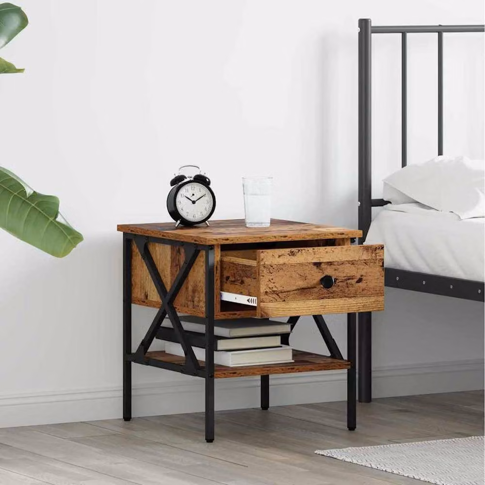 Berkfield Home Set of 2 Rustic Old Wood Bedside Tables in Brown, W/D/H: 40 x 42 x 45 cm – 3
