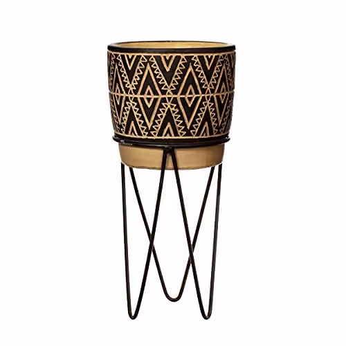 Sass & Belle Nomad Geometric Concrete Tabletop Planter with Metal Wire Stand in Black, W/D/H: 14 x 14 x 30 cm – 4