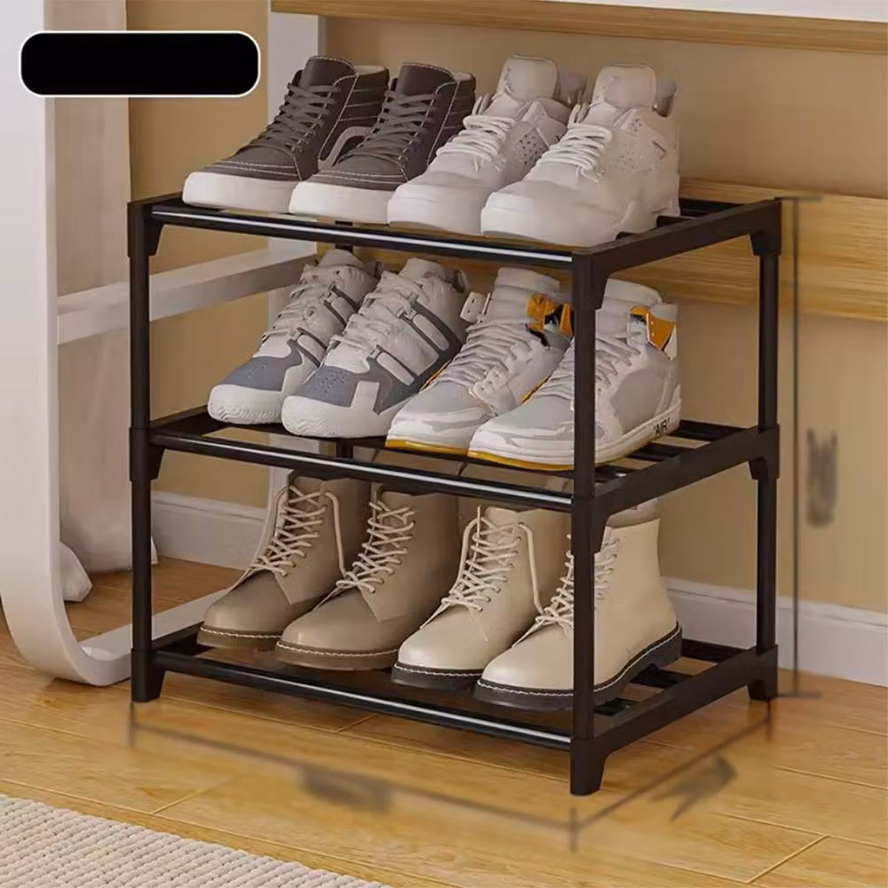 EONLION 3 Tier Slim Narrow Freestanding Shoe Rack in Black – 4