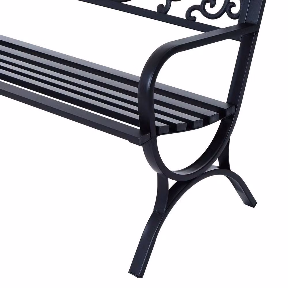 NESTLUNE 2 Seater Vintage Metal Garden Bench in Black, W/D/H: 100 x 100 x 100 cm – 4