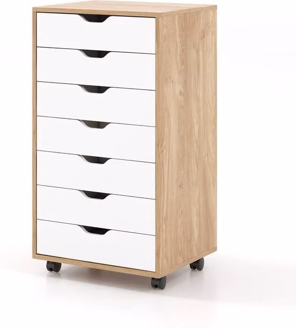 Costway 7-Drawer Mobile Storage Cabinet and Filing Dresser in Natural – 1