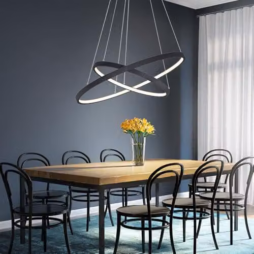 Globo Lighting Modern Black Ring LED Suspended Pendant Light with Dimmable Warm White Illumination – 3
