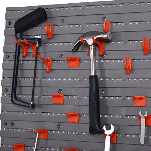 DURHAND 54 Piece Wall Mounted Plastic Tool and Equipment Organiser in Grey and Red – 4