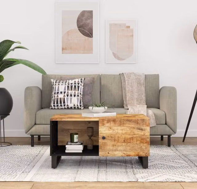 Berkfield Home Brown Mango and Engineered Wood Coffee Table W/D/H: 80 x 50 x 40 cm