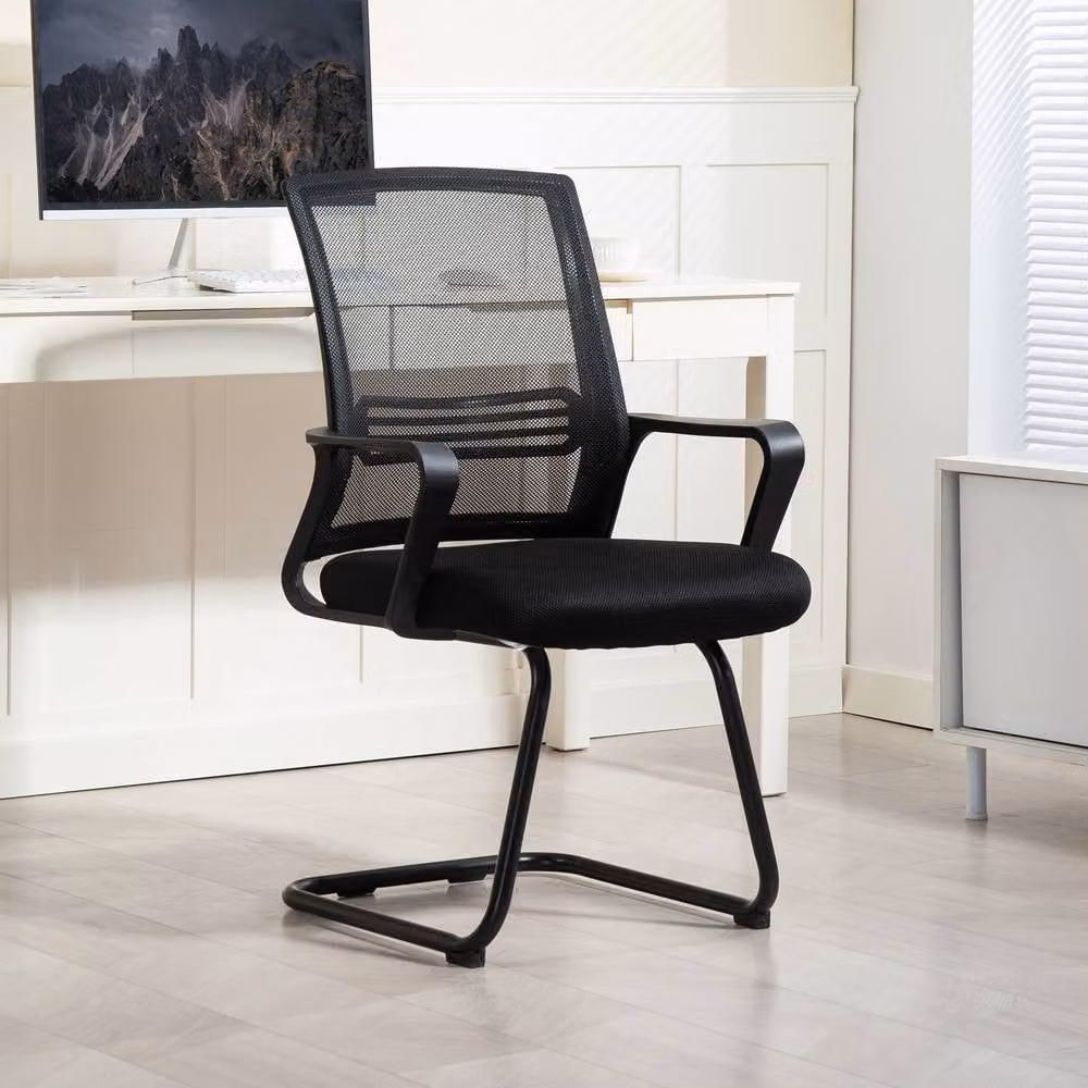 STILVORA Ergonomic Meeting Chair with Armrests and Cantilever Base in Black Fabric – 2