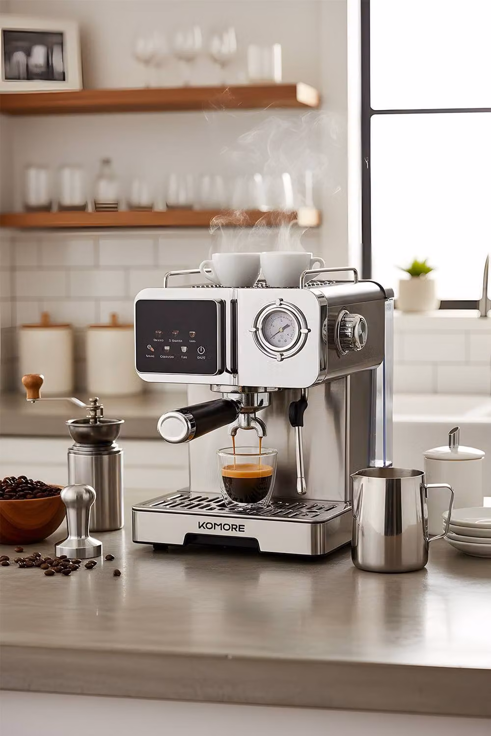 Living and Home 1350W Semi-Automatic Espresso Machine with 20-Bar Pump, Pressure Gauge and Steam Wand in Silver – 5