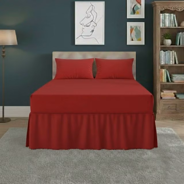Snug City Red Polycotton Fitted Valance Bed Sheet with Frill, King Size, W/D/H: 180 x 200 cm – 1