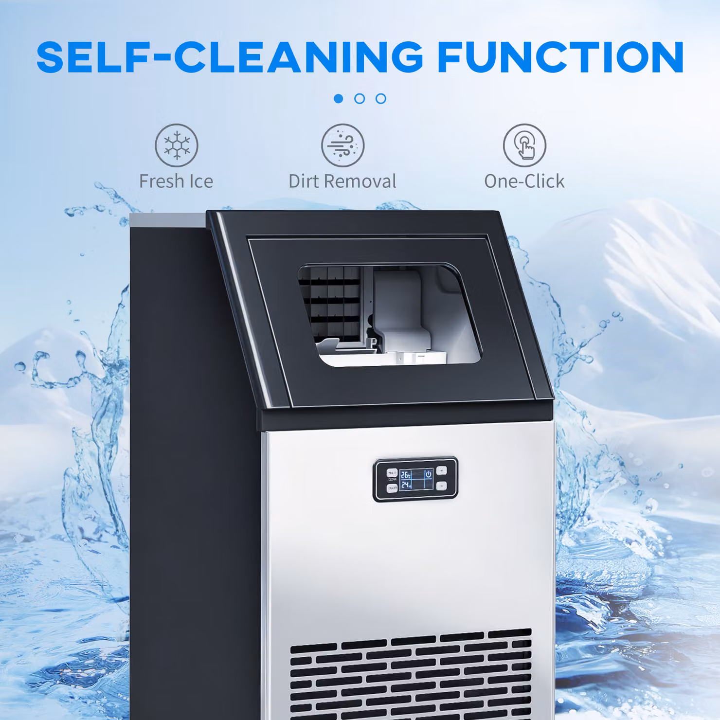 HOMCOM Commercial Stainless Steel Ice Maker Machine in Silver with Digital Display and Self-Cleaning Function, 45kg/24 Hours Production and 11kg Storage Capacity – 5