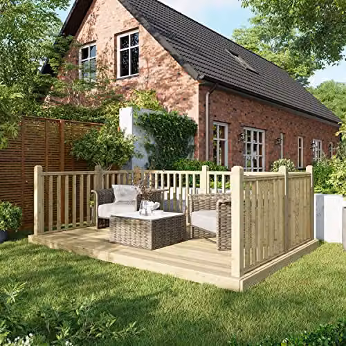 Powersheds Premium Wooden Decking Kit with Hand Rails in Brown