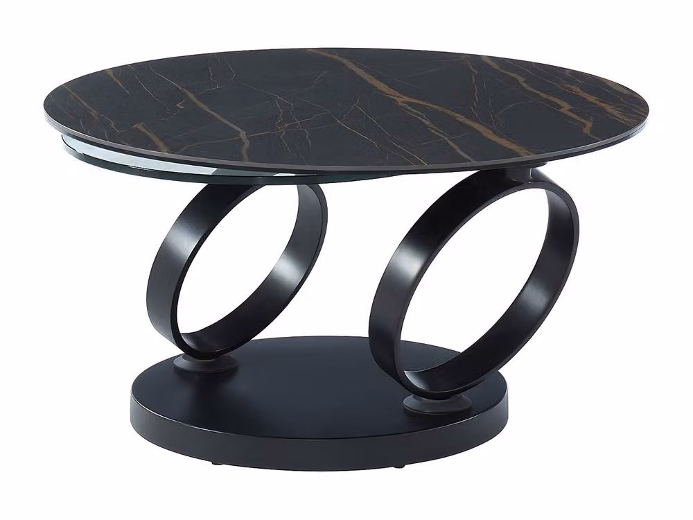 Vente-unique Modern Round Coffee Table with Rotating Ceramic and Transparent Glass Trays in Black – 2