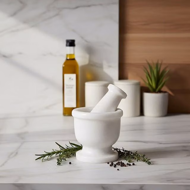 Orsina White Marble Round Mortar and Pestle