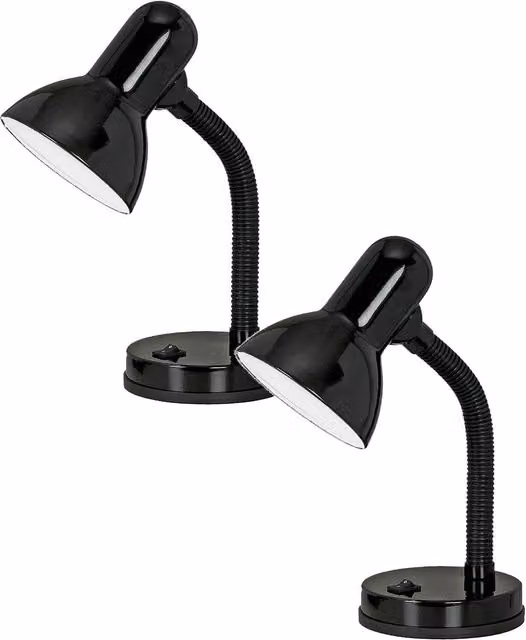 Loops 2 Pack Black Steel Adjustable Table Lamps with Rocker Switch and E27 Socket – 1
