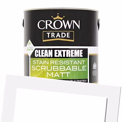 Crown Trade Clean Extreme Stain Resistant Scrubbable Matt Paint, White, 5 l