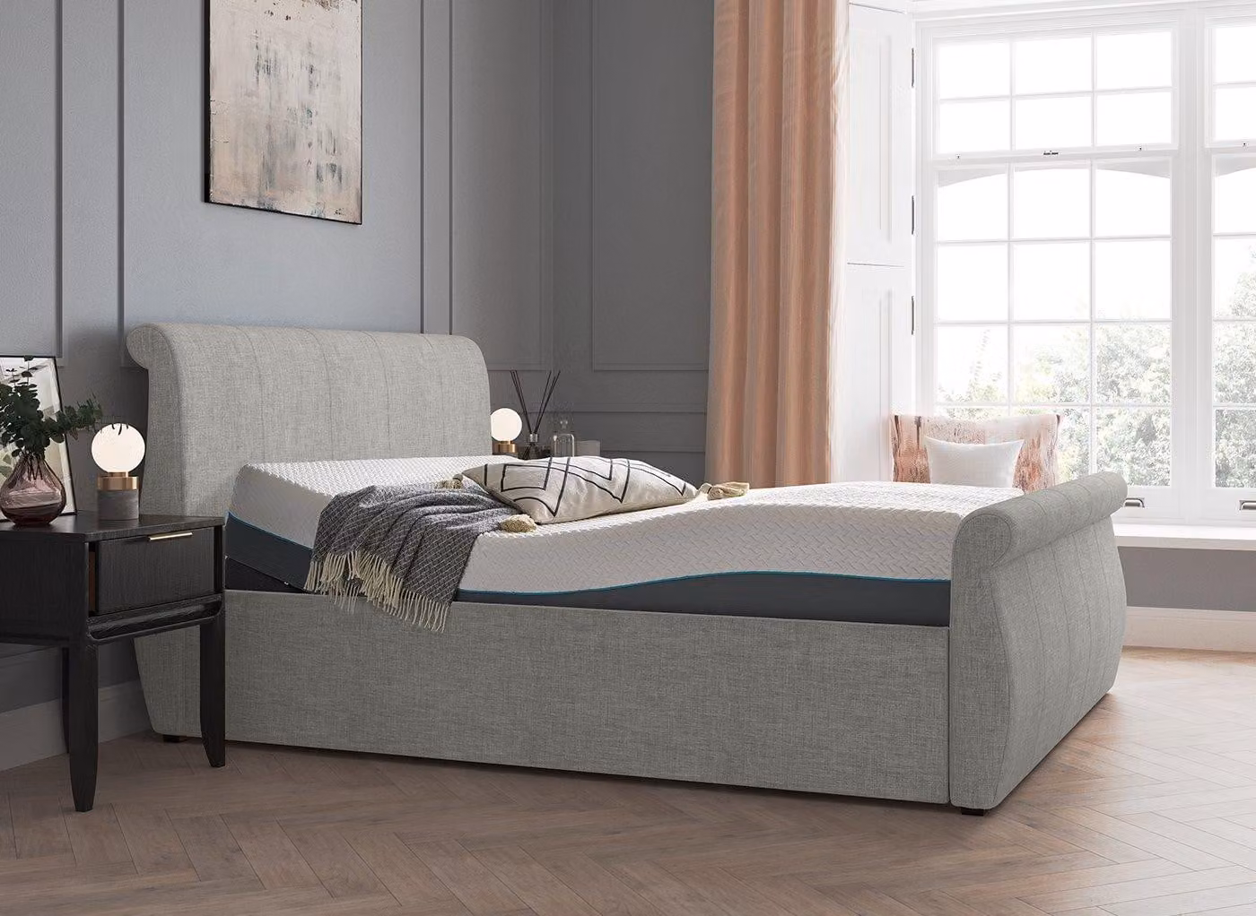 Dreams Lucia Sleepmotion Motorised Adjustable Upholstered Bed Frame in Brown, Silver or Grey