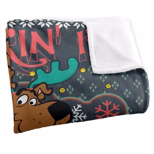 LOGOVISION Scooby Doo Rockin' It Ugly Christmas Sweater Super Soft Microfibre Fleece Throw Blanket, Multicolour, W/D/H: 152 x 127 x 1 cm – 2