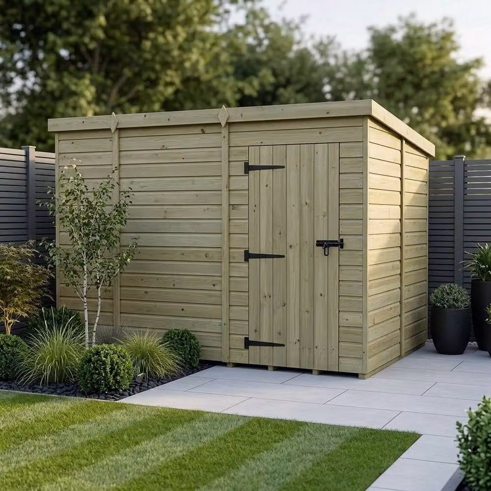 Buttercup Farm Brown Timber Pent Garden Shed with Single Door, W: 305 cm, D: 305 cm, H: 210 cm – 2