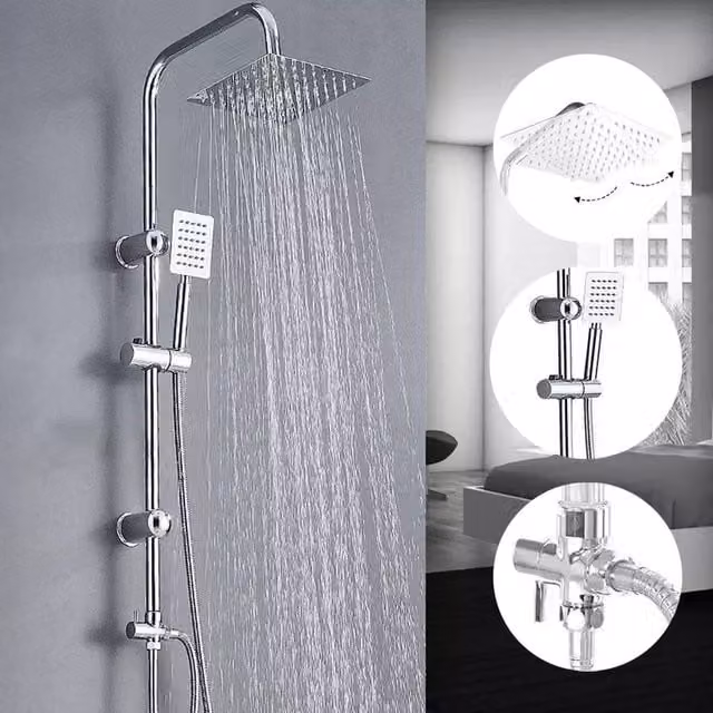 EONLION Twin Head 2 Mixer Shower Kit in Silver with Ceramic Disc Valves