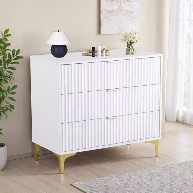 Seconique Miami Modern 3 Drawer Chest in White and Gold