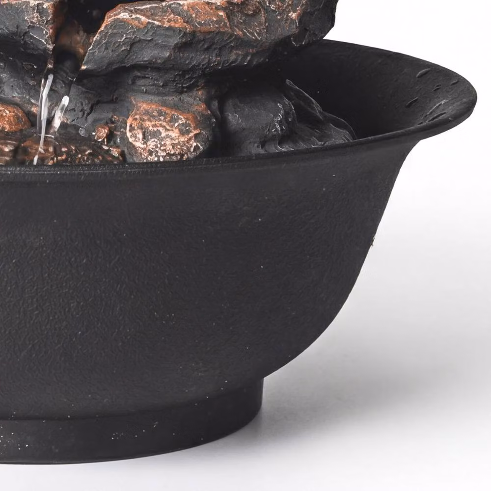 Spector Brown Tabletop Indoor Water Fountain with 3-Speed Flow and Rustic Resin Rock Design – 6