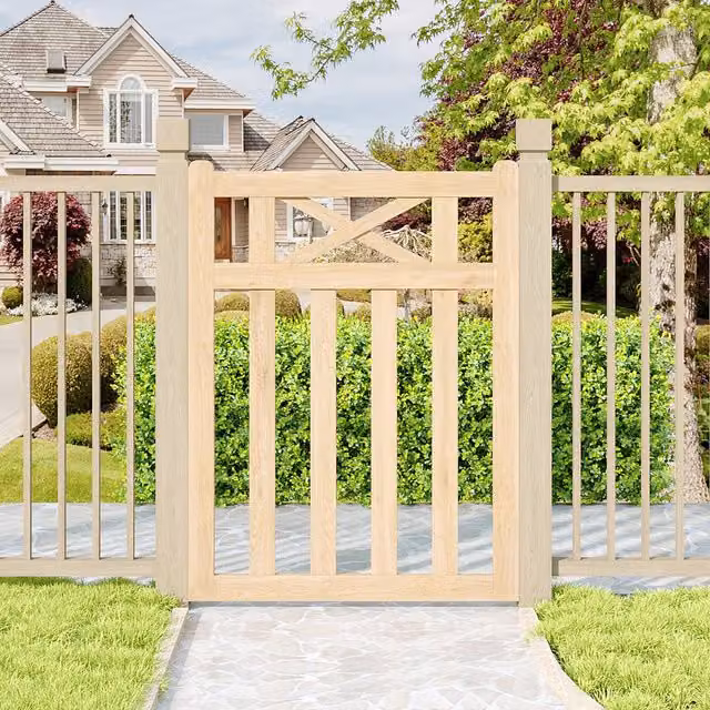 Livingandhome Brown Timber Single Crosshead Garden Gate, Width: 90 cm