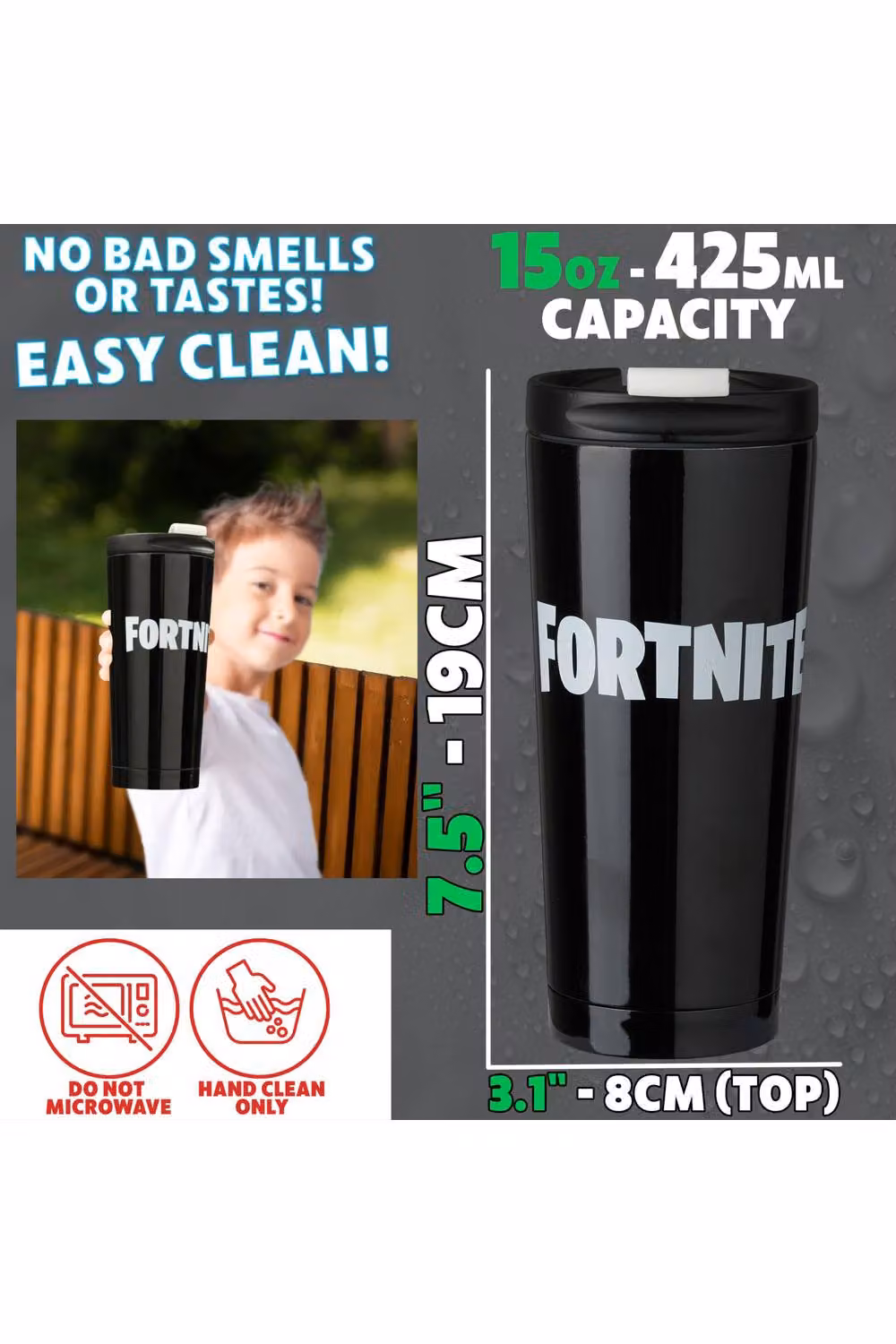 Get Trend Fortnite Insulated Stainless Steel Tumbler, Black, 425 ml – 12