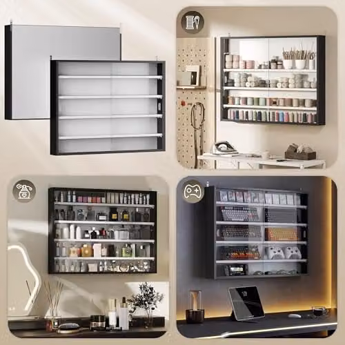 HOMCOM Wall Mounted Display Cabinet with Glass Doors in Black and White, W: 60 cm, H: 80 cm – 5