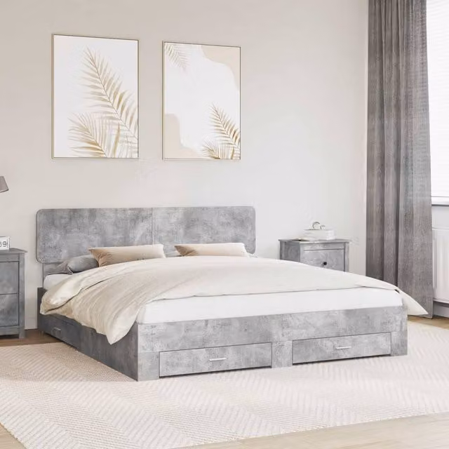 Berkfield Home Bed Frame in Grey Engineered Wood with Drawers, 200 x 200 cm