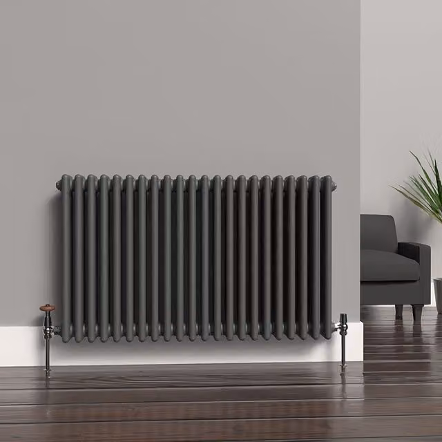 Lux Heat Horizontal 3 Column Steel Radiator in Anthracite Grey, W: 101.0 cm, H: 60.0 cm