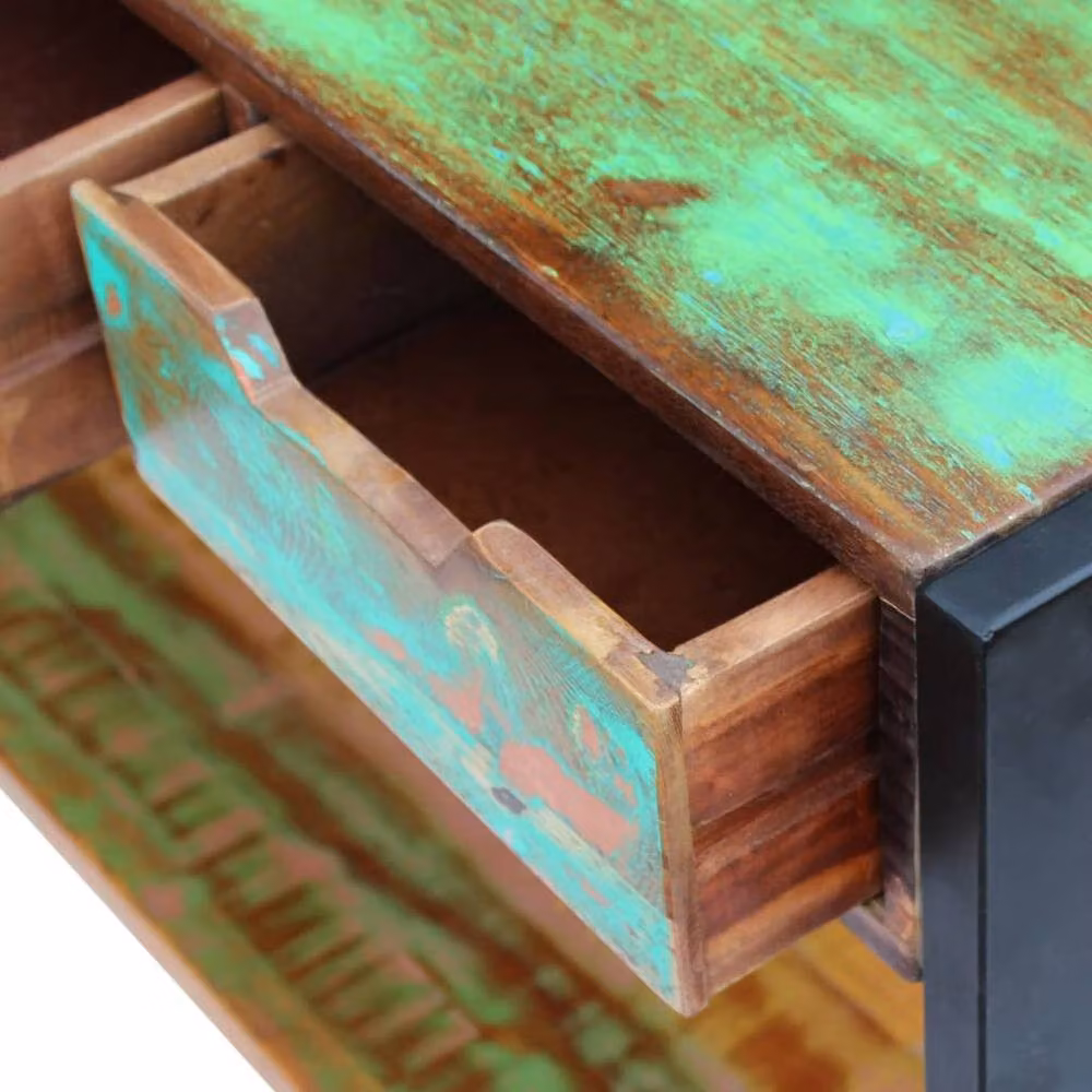 Berkfield Home Industrial 3 Drawer Sideboard in Multicolour Waxed Reclaimed Wood and Metal – 2