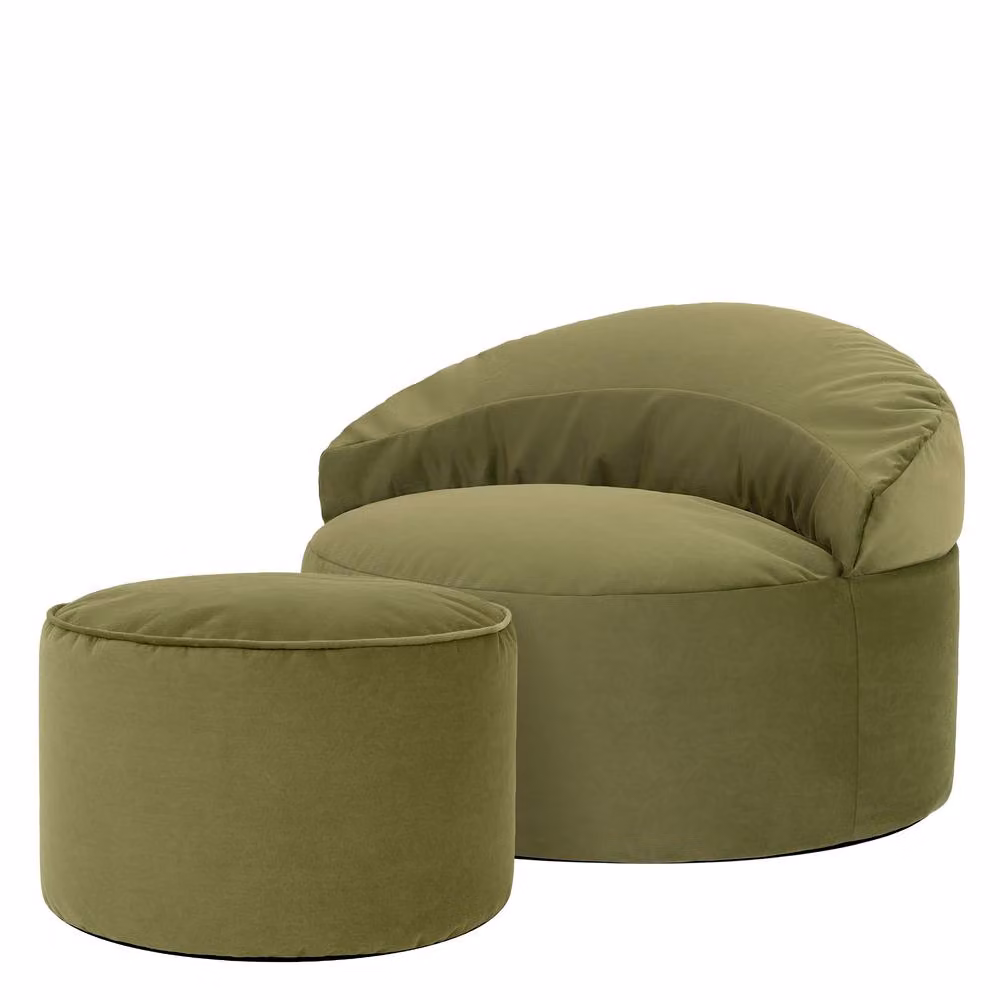 ICON Orb Accent Chair and Milano Round Footstool in Matt Green Velvet – 3