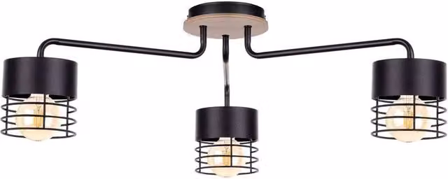 Netlighting Casa Multi Arm Semi Flush Ceiling Light in Black and Wood, Diameter: 70 cm, 3x E27