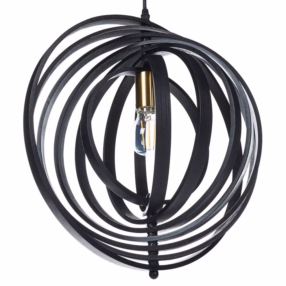 Wyld and Coco Black Poplar Wood Round Pendant Lamp with Adjustable Shade and Two Settings – 6