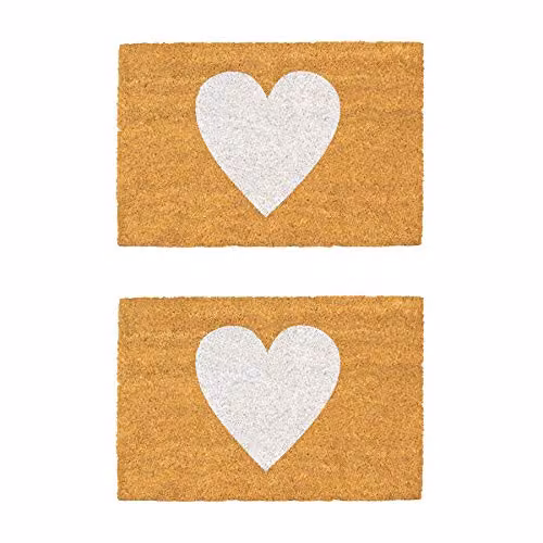 Nicola Spring White Heart Coir Door Mat Set of 2, W: 60 cm, D: 40 cm – 1