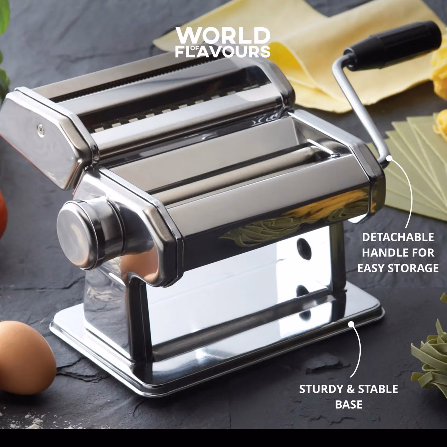 World of Flavours Italian Deluxe Double Cutter Pasta Machine in Silver – 10
