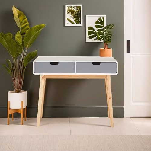 Premier Housewares Scandinavian Wooden Console Table with 2 Drawers in Grey and White, W/D/H: 76 x 38 x 38 cm – 2