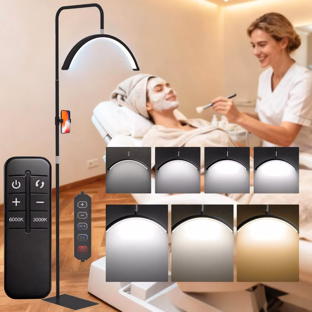 HOMCOM Black LED Half Moon Floor Lamp with Adjustable Height and Remote Control – 10