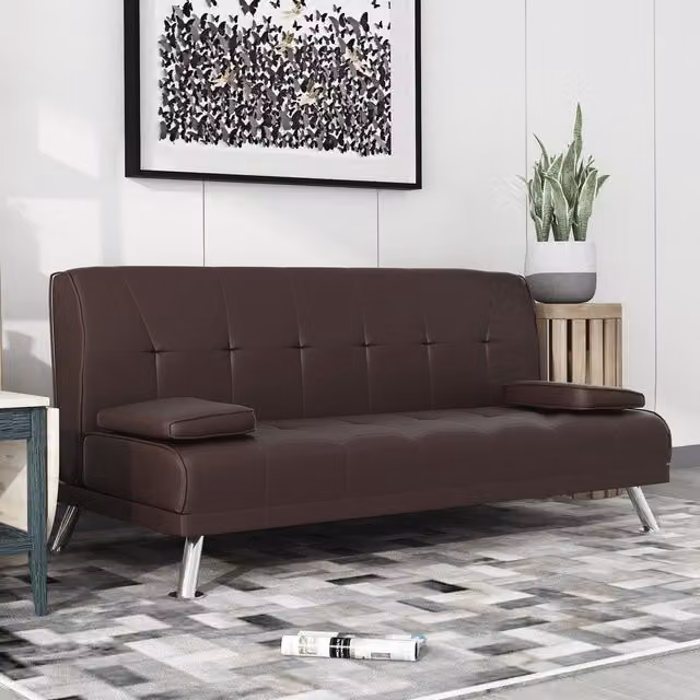 WestWood Brown Faux Leather Chunky Sofa Bed with Sleeping Function