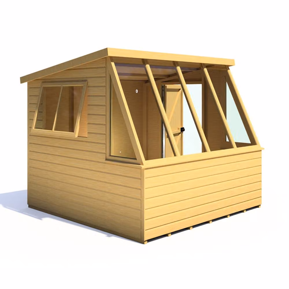 Shires Iceni 8x8' Potting Shed in Brown with Pre-Hung Doors and Opening Glass Side Window – 2