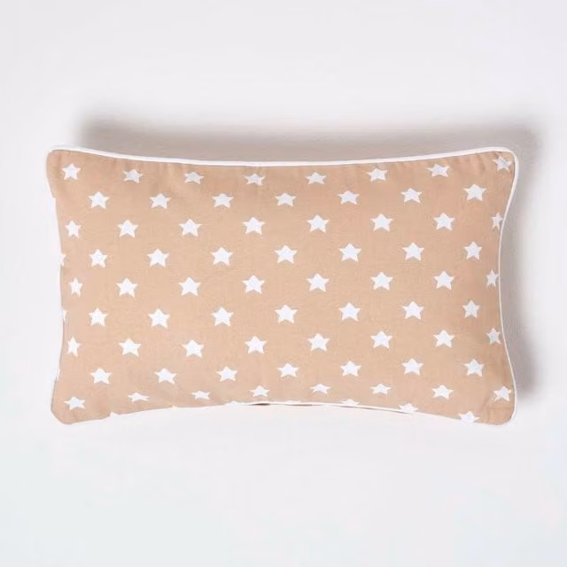 Homescapes Cotton Stars Square Cushion Cover in Beige and Brown, W: 50 cm