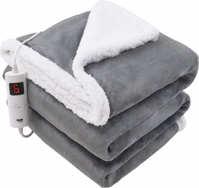 Glamhaus Electric Heated Reversible Fleece and Velvet Blanket, Grey, W/D/H: 160 x 130 cm – 1