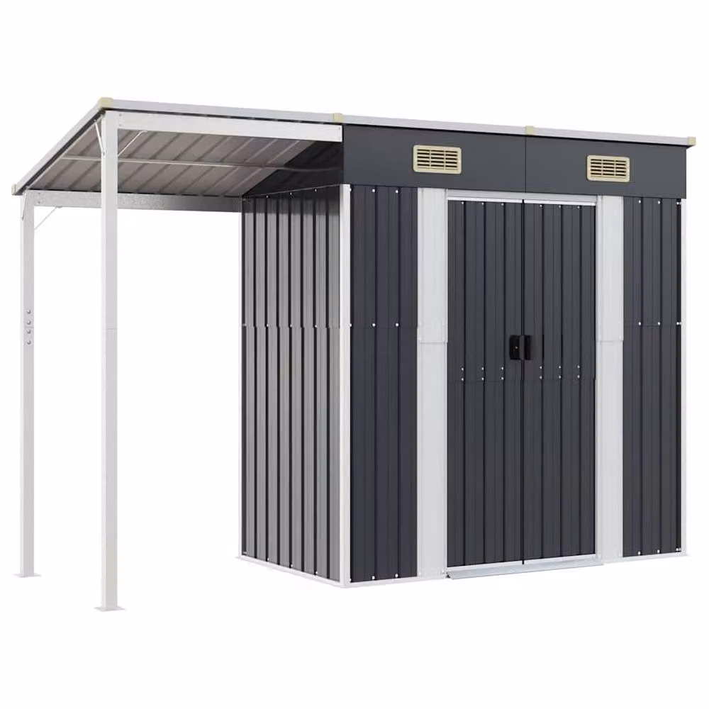 Berkfield Home Garden Shed with Extended Roof in Anthracite, W/D/H: 277 x 110.5 x 181 cm – 3