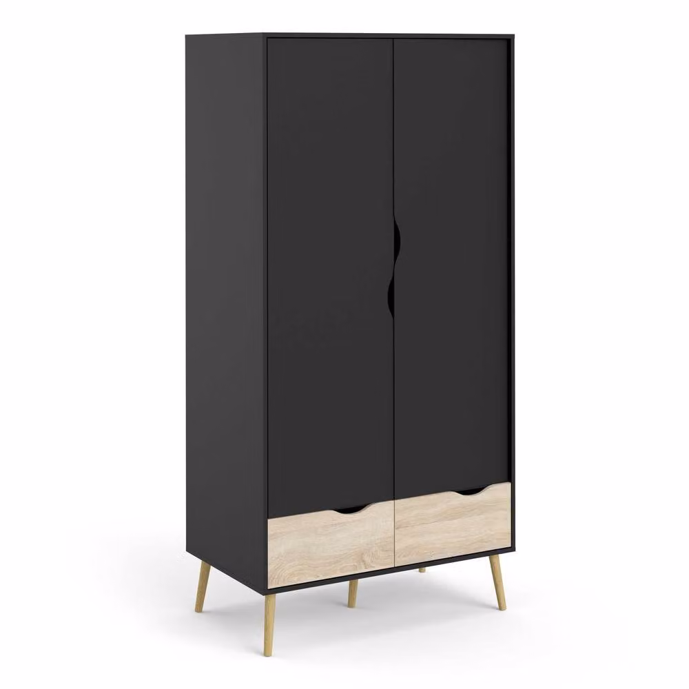 Wyld Haus Sapporo 2 Door Wardrobe with 2 Drawers in Black and Natural Oak – 2